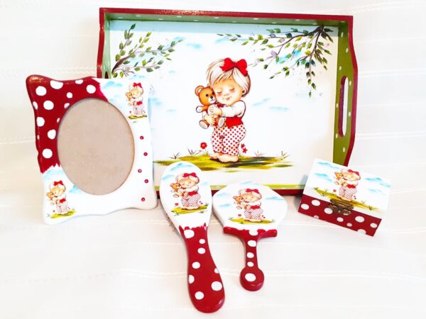 Tavita/set de mot fetita cu buline rosii