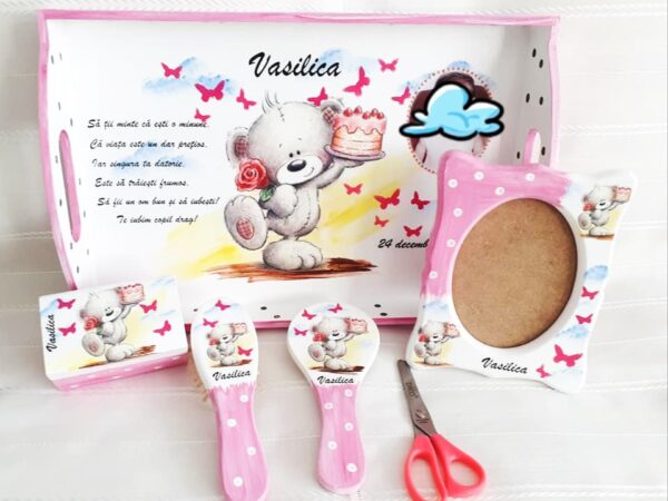 Tavita/set de mot fetita ursulet cu tort