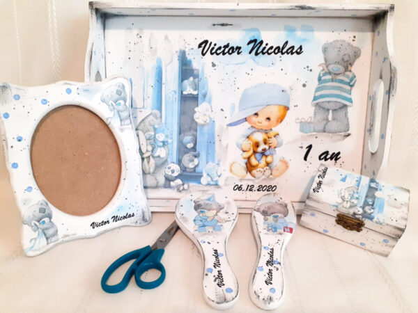 Tavita/set de mot ursuletul gri si baietelul cu catel