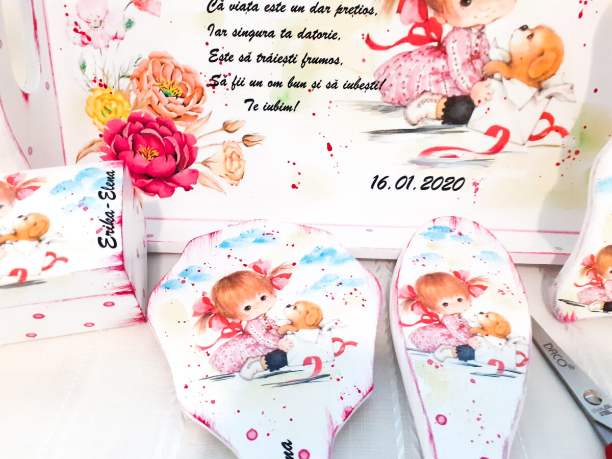 Tavita/set de mot fetita cu codite si fundite - imagine 2