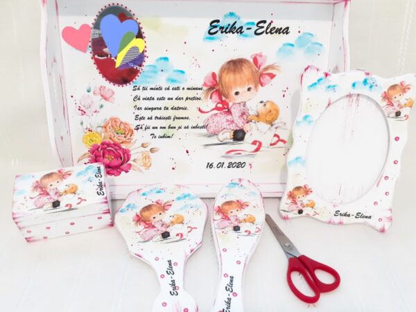 Tavita/set de mot fetita cu codite si fundite