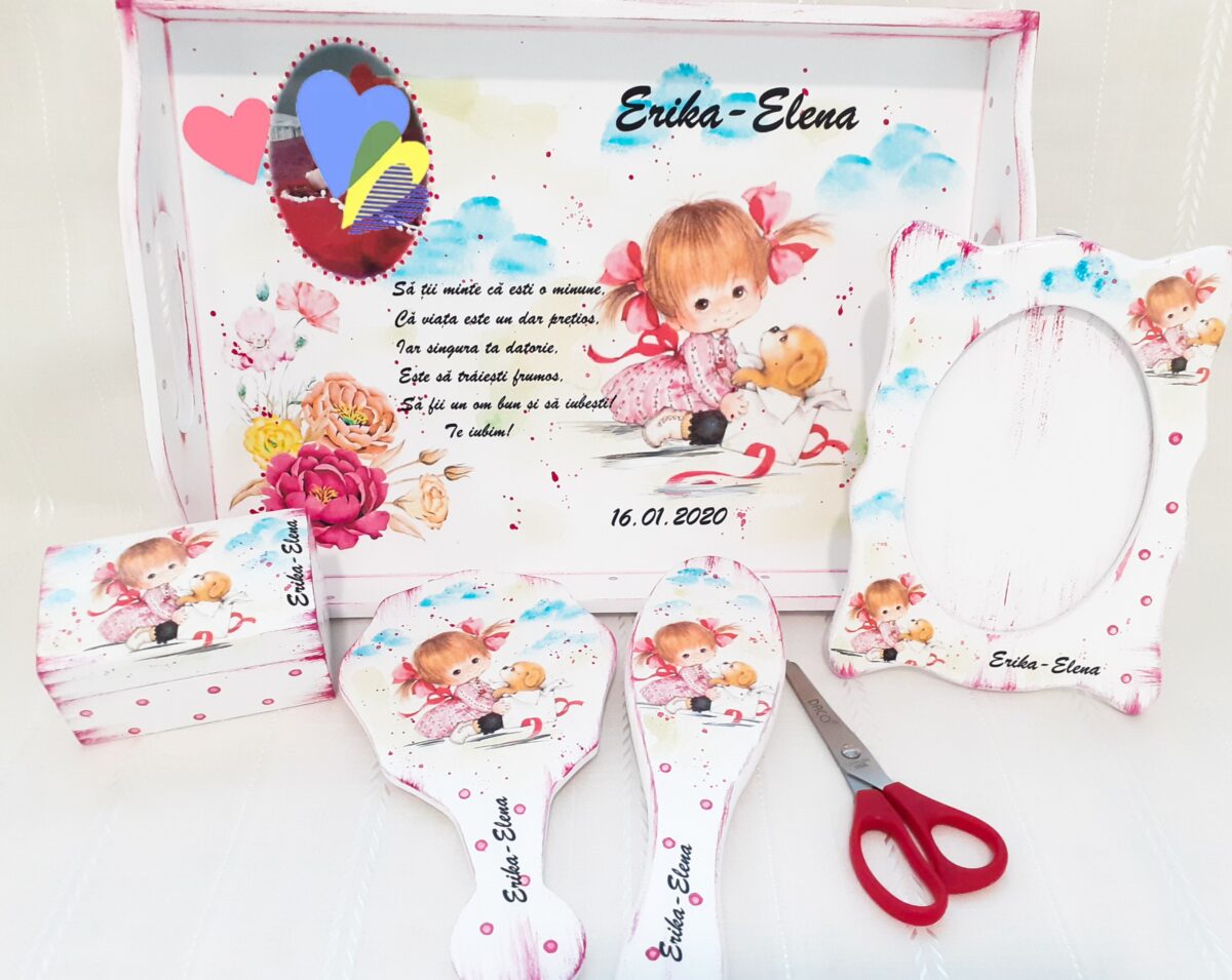 Tavita/set de mot fetita cu codite si fundite