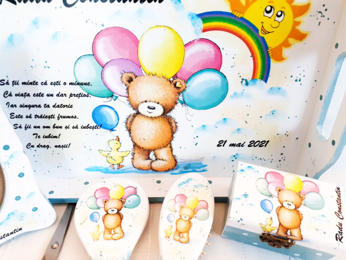 Tavita/set de mot ursulet cu baloane colorate - imagine 3