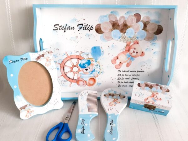 Tavita/set de mot baietel, ursulet cu baloane