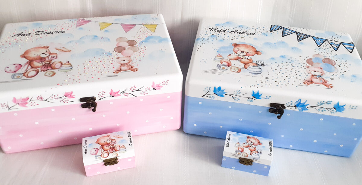 Cutie de trusou pentru botez sau mot cu ursuleti