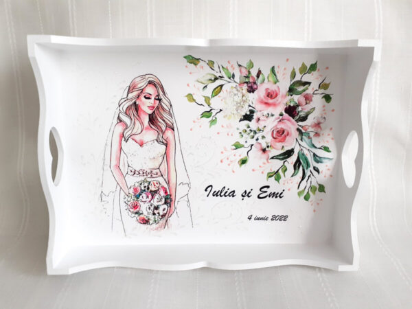 Tavita/set pentru mireasa, trandafirasi roz