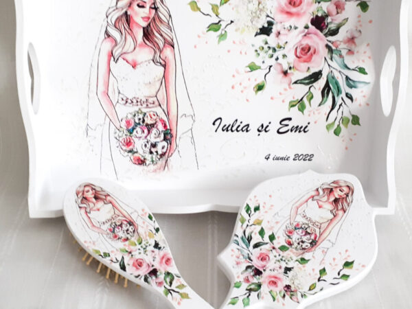 Tavita/set pentru mireasa, trandafirasi roz