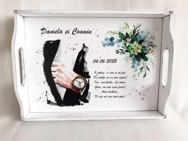 Tavita/set pentru mire, verde si mana cu ceas