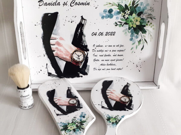 Tavita/set pentru mire, verde si mana cu ceas