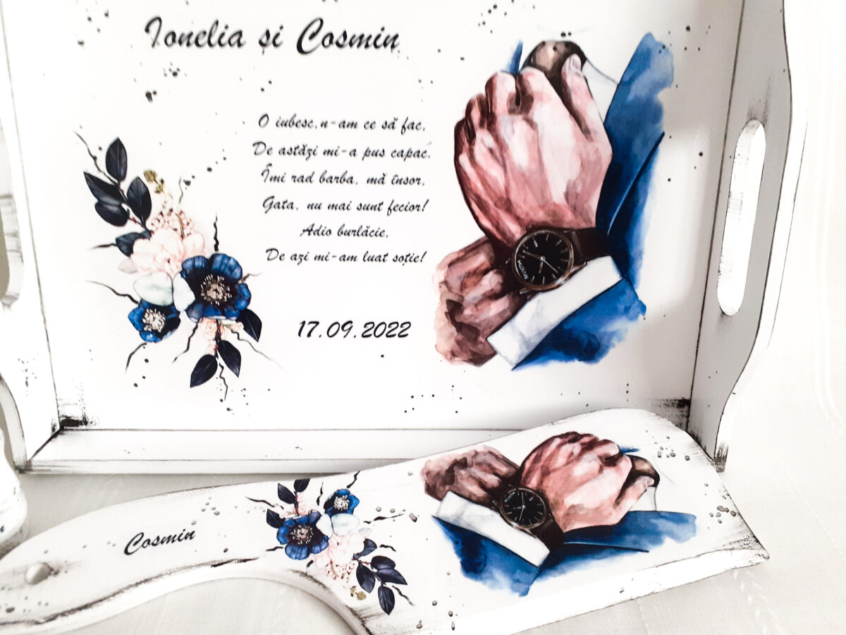 Tavita/set pentru mire personalizat cu albastru inchis si negru - imagine 3