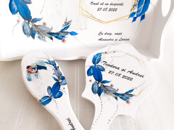 Tavita/set de mireasa personalizat cu nuante de albastru
