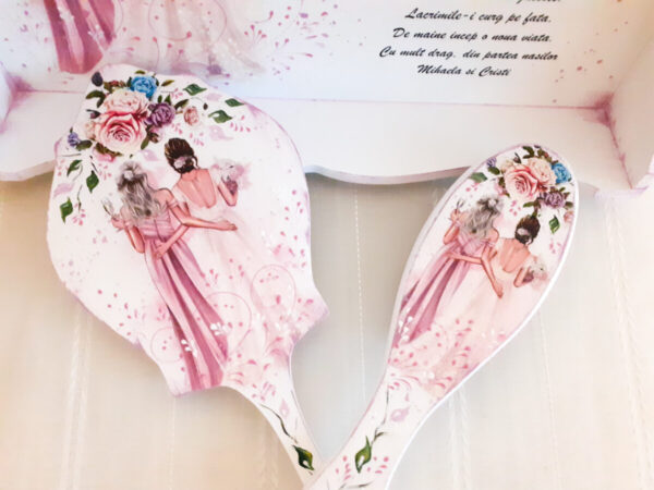 Tavita/set de mireasa personalizat cu nasa in rochie roz