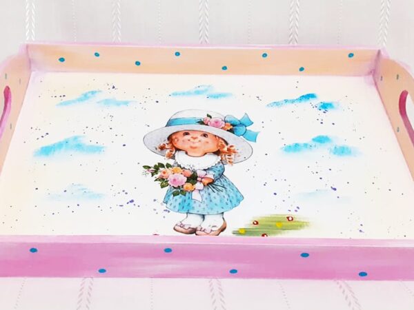 Tavita/set de mot fetita cu palarie si rochita bleu