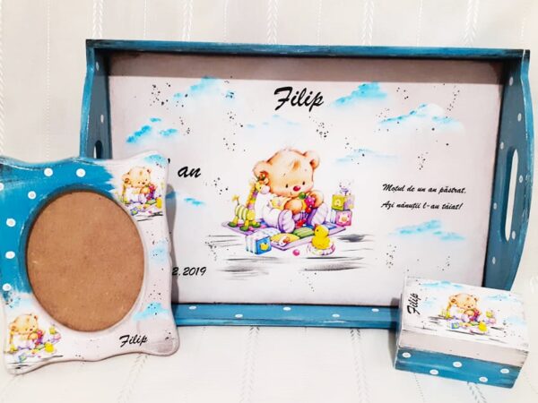 Tavita/set de mot vintage, ursulet cu jucarii