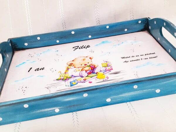 Tavita/set de mot vintage, ursulet cu jucarii