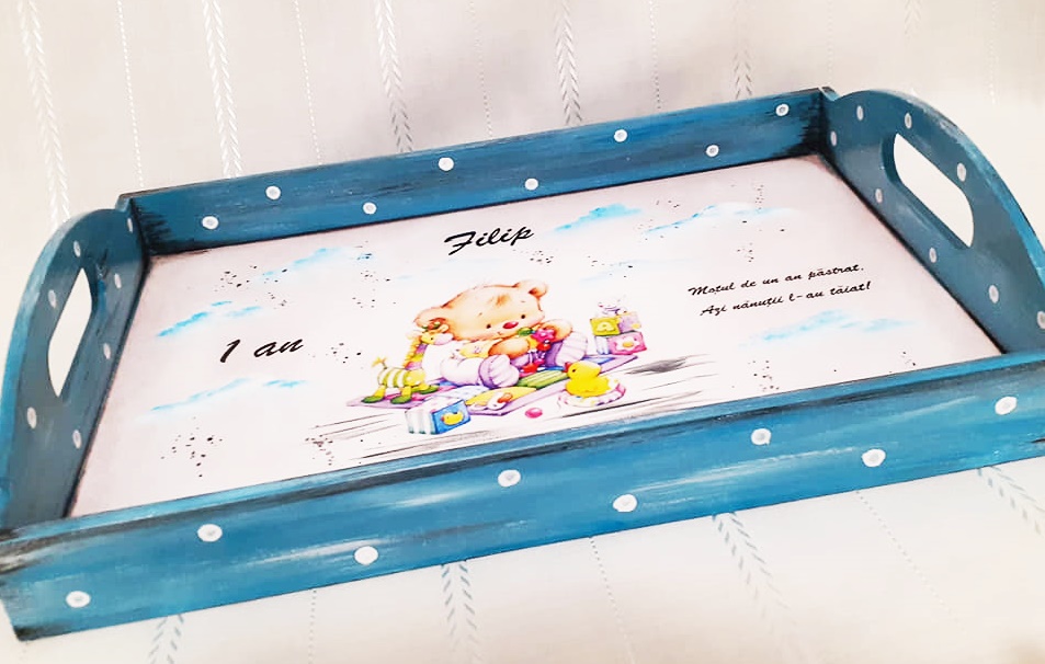 Tavita/set de mot vintage, ursulet cu jucarii - imagine 2