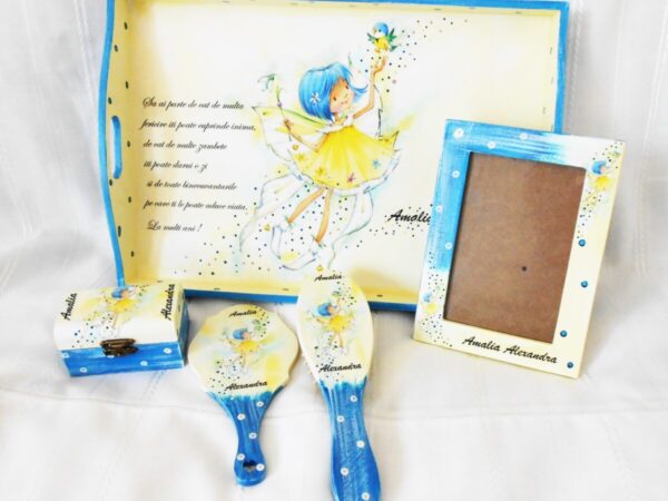 Tavita/set de mot zânuta cu par albastru