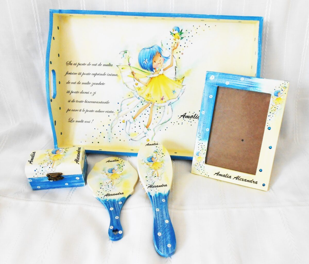 Tavita/set de mot zânuta cu par albastru