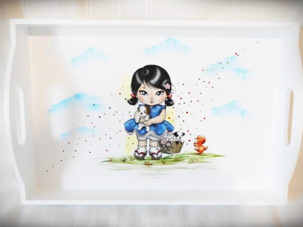 Tavita/set de mot fetita cu cosul cu catei