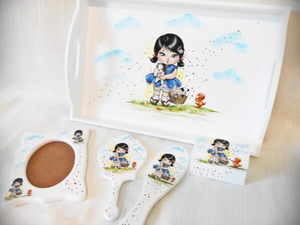 Tavita/set de mot fetita cu cosul cu catei