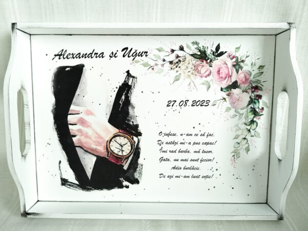 Tavita/set pentru mire, tema sacou negru si trandafiri roz