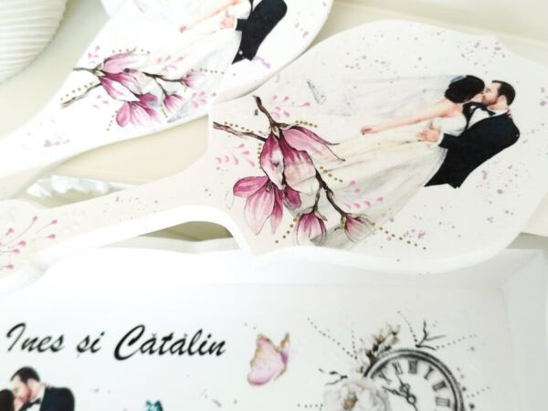 Tavita/set pentru mireasa, tema magnolie si ceas