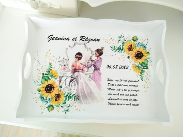 Tavita/set pentru mireasa, tema floarea soarelui