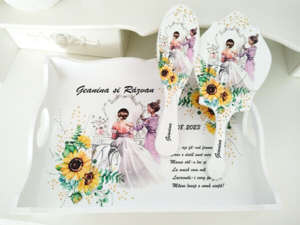 Tavita/set pentru mireasa, tema floarea soarelui