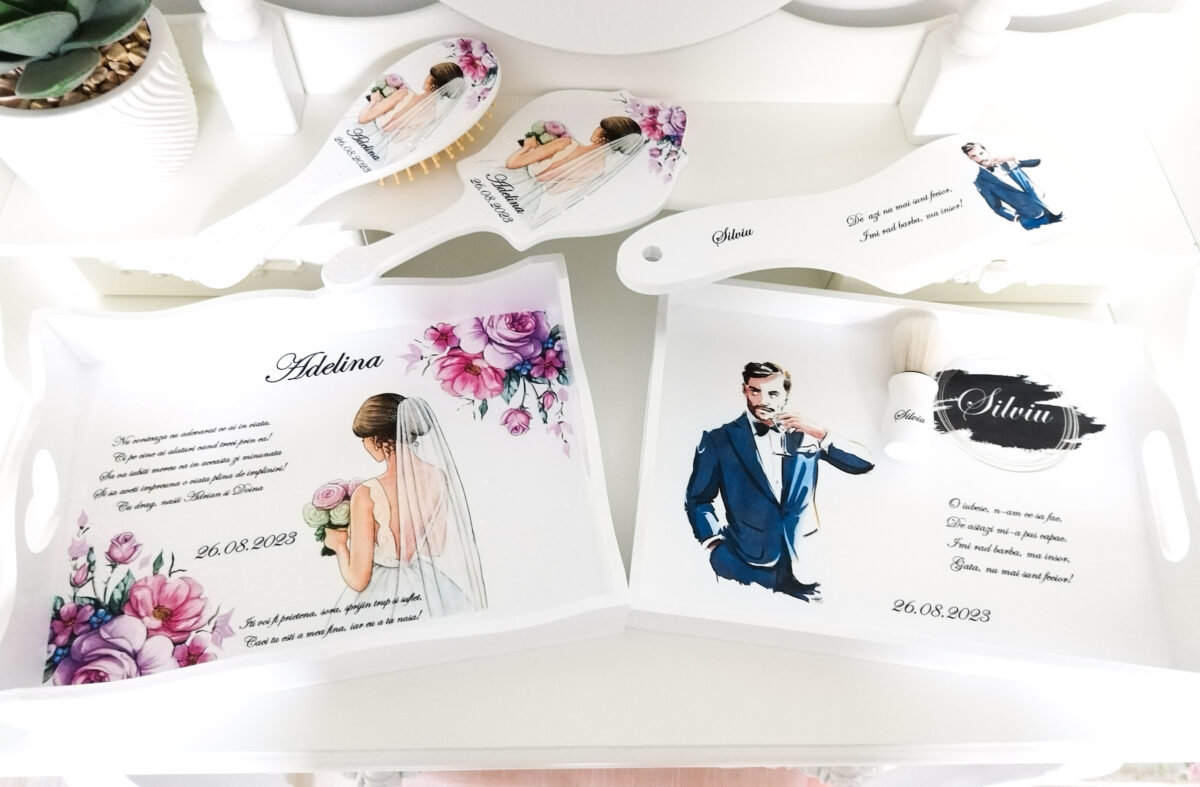 Tavita/set pentru mire personalizat cu mirele cu paharul in mana - imagine 3