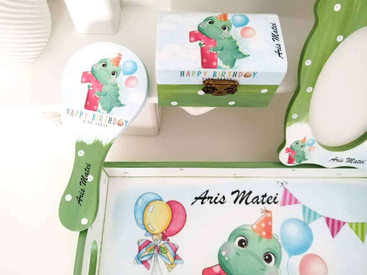 Tavita/set de mot baietel cu Dino si cifra 1 - imagine 3