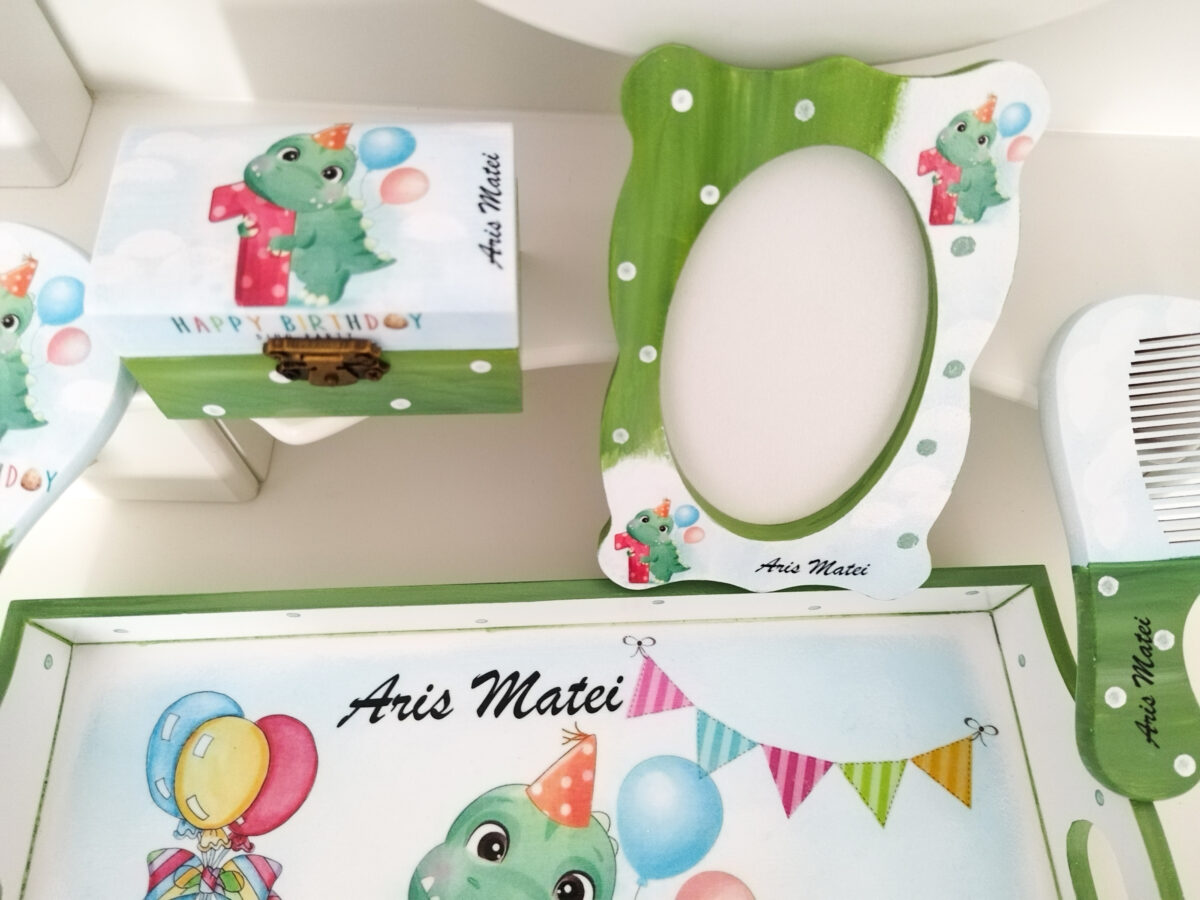 Tavita/set de mot baietel cu Dino si cifra 1 - imagine 4