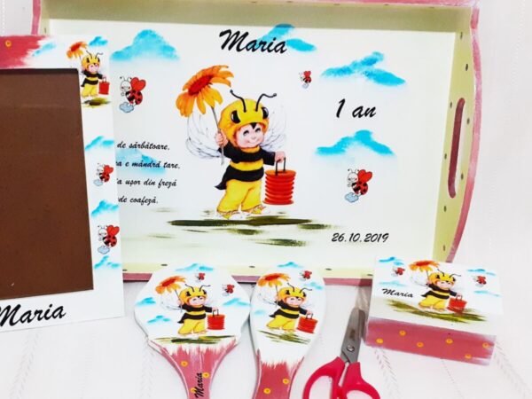 Tavita/set de mot fetita albinuta cu floare