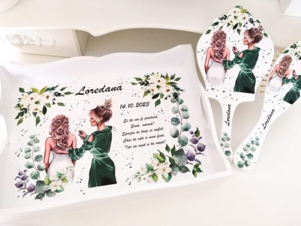 Tavita/set pentru mireasa cu flori verzi