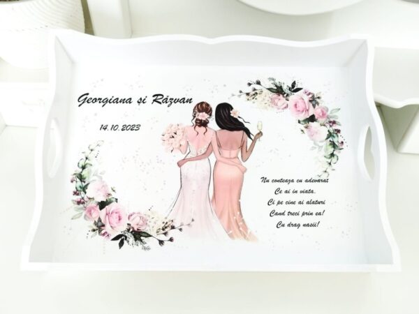 Tavita/set pentru mireasa cu nașă și flori roz