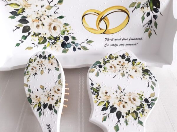 Tavita/set de mireasa personalizat cu trandafiri și verighete