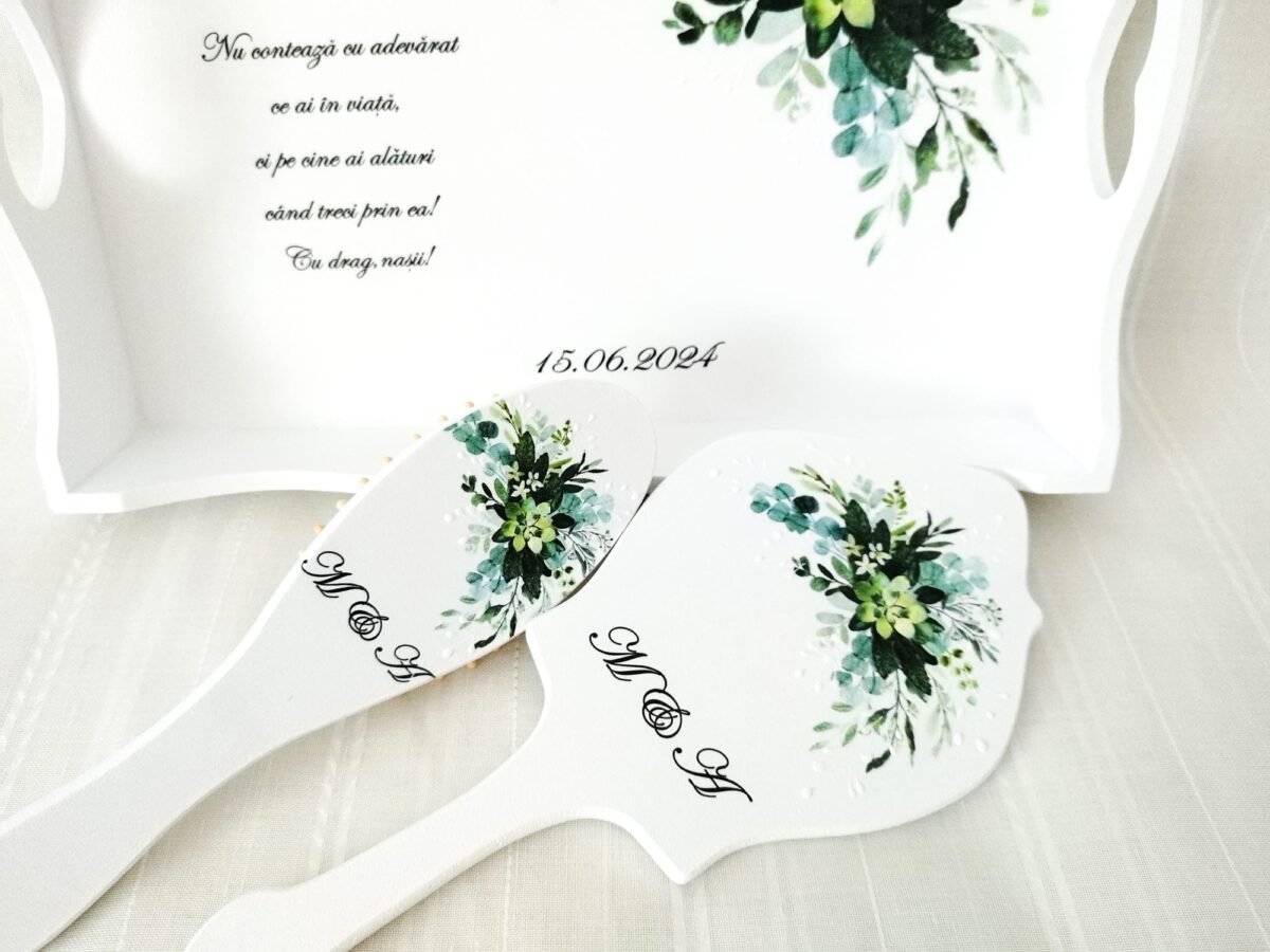 Tavita/set de mireasa personalizat cu alb și verde - imagine 3
