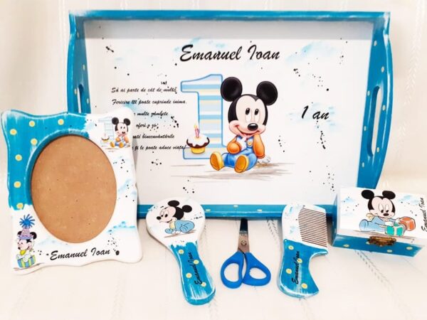 Tavita/set de mot baietel cu Mickey si cifra 1