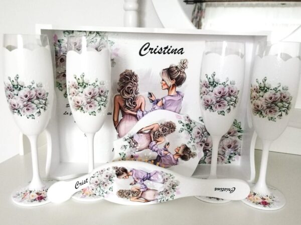 Tava/set de gatit mireasa cu trandafiri roz