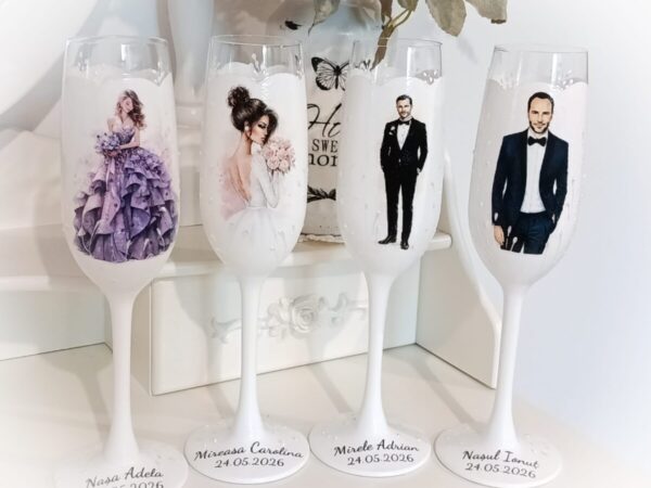 Pahare de nunta personalizate pentru miri, nași și nășice