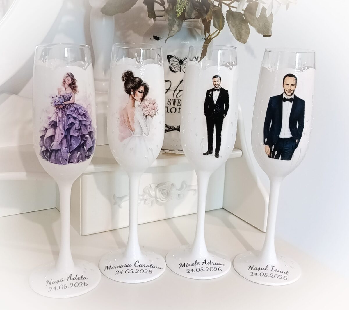Pahare de nunta personalizate pentru miri, nași și nășice - imagine 2