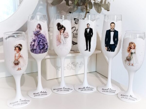 Pahare de nunta personalizate pentru miri, nași și nășice