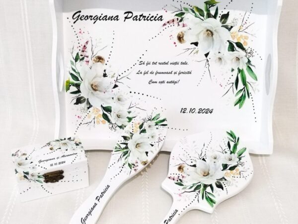 Tavita/set pentru mireasa cu flori albe