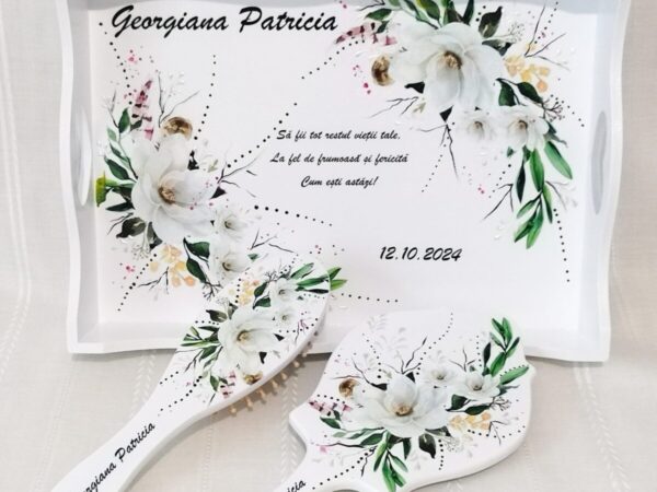 Tavita/set pentru mireasa cu flori albe