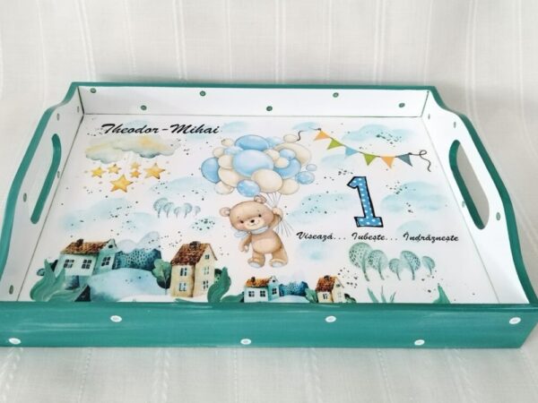 Tavite/set de mot baietel cu ursuleț cu baloane