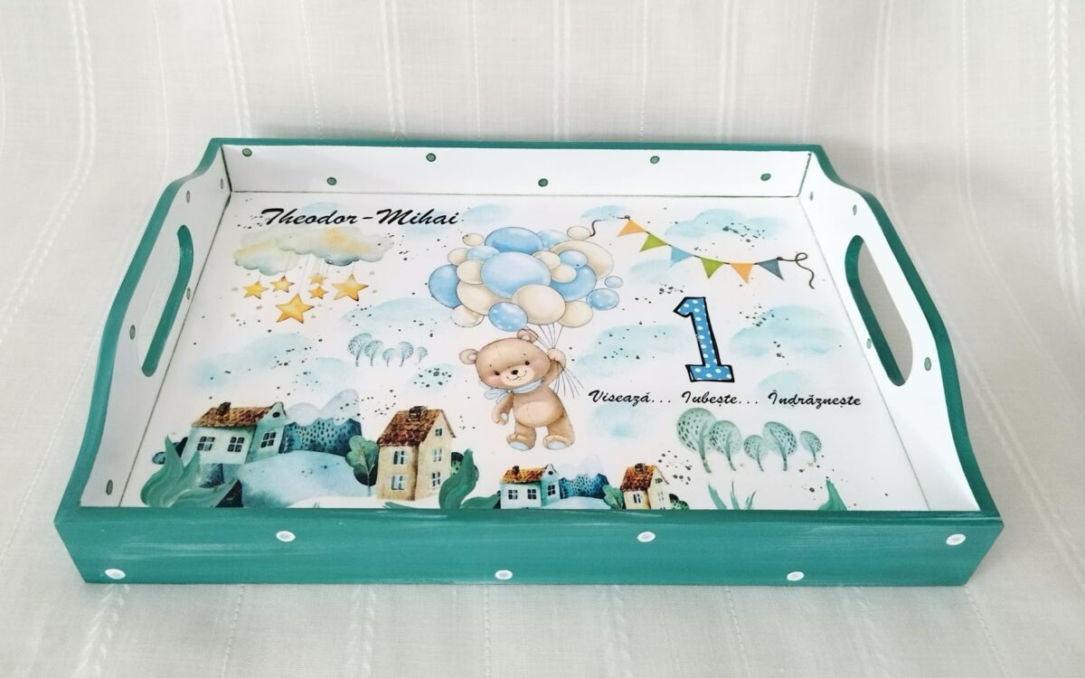 Tavite/set de mot baietel cu ursuleț cu baloane - imagine 2