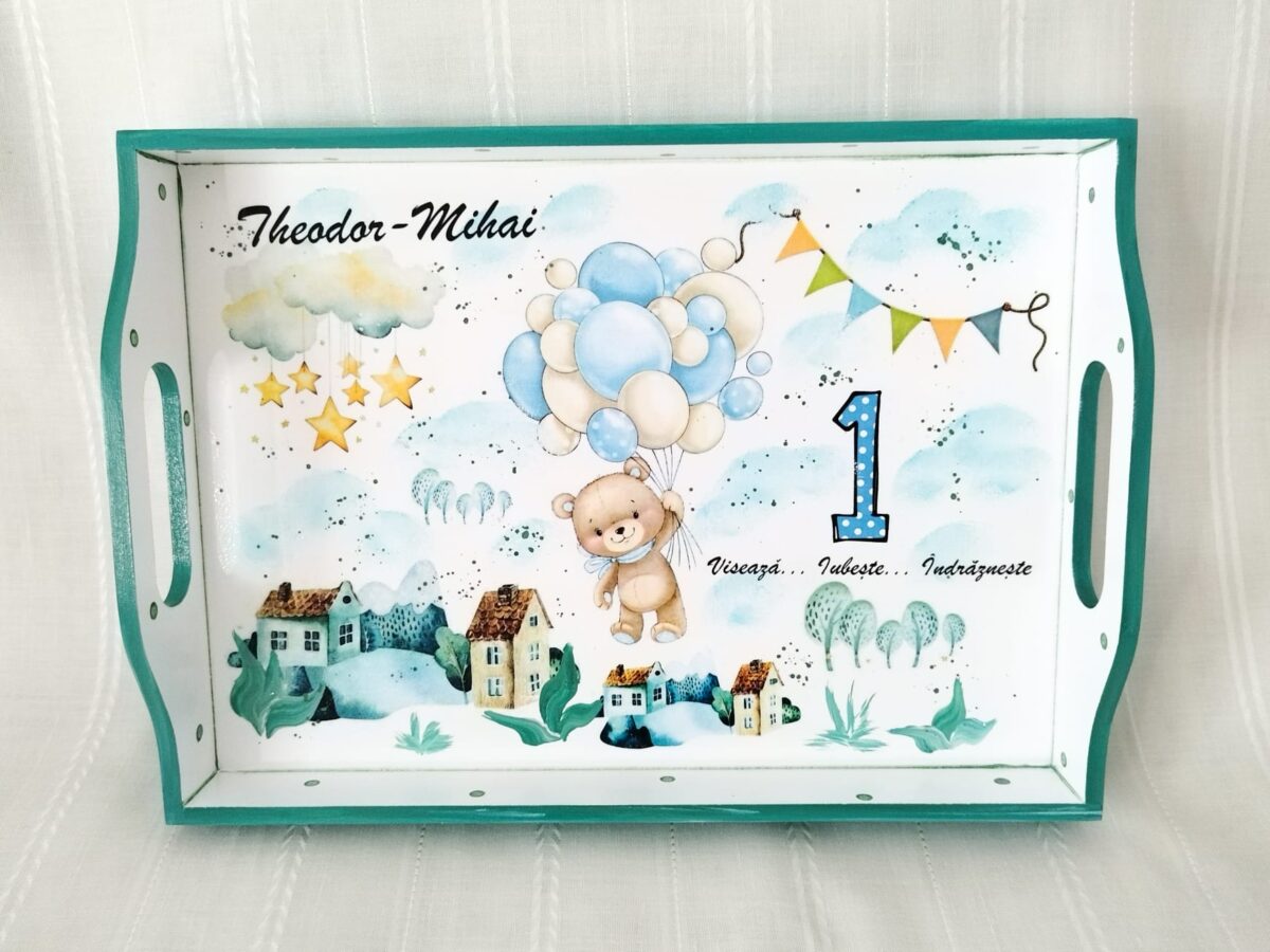 Tavite/set de mot baietel cu ursuleț cu baloane - imagine 3