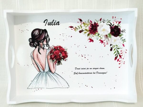 Tavita/set de mireasa cu buchet rosu