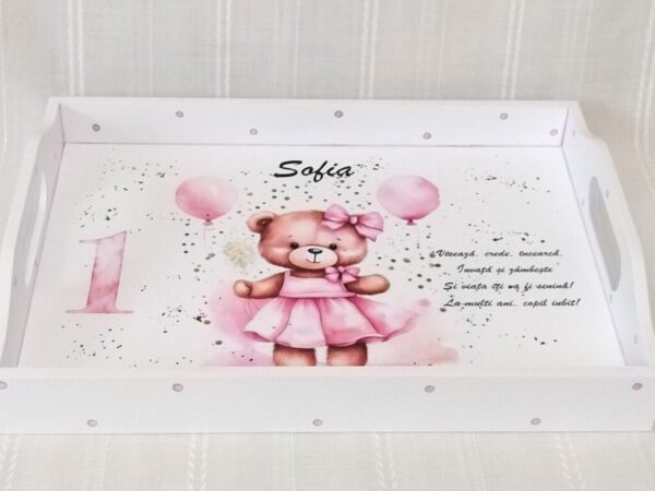 Tavita/set de mot fetita cu ursulețul roz