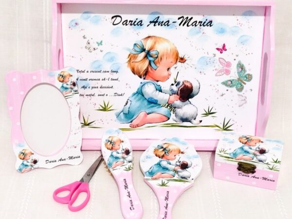 Tavita/set de mot fetita cu cățeluș