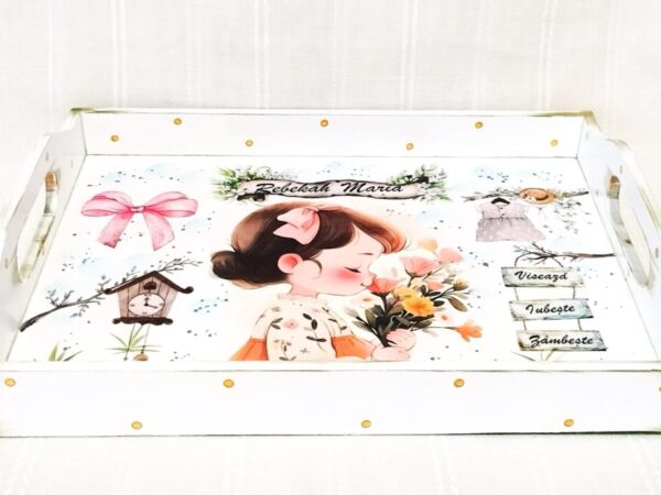 Tavita/set de mot fetita cu buchet de flori